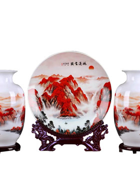 景德镇陶瓷摆件高端家居装饰品客厅博古架瓷器工艺品鸿运当头花瓶