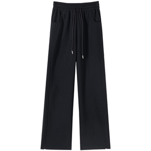 黑色加绒阔腿裤女秋冬季羊羔绒裤子加厚直筒休闲卫裤外穿东北棉裤