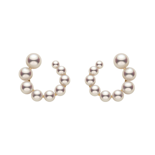 HELAS赫拉流动系列有核淡水珍珠弧形耳钉女14K金光轨耳钉珠宝耳环