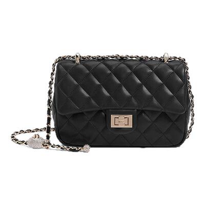 百丽女包时尚爱心质感钻球菱格包