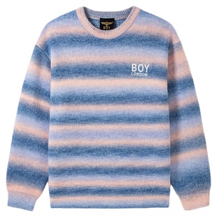 BOYLONDON春季条纹撞色学院潮牌男女同款圆领套头针织毛衣N60900