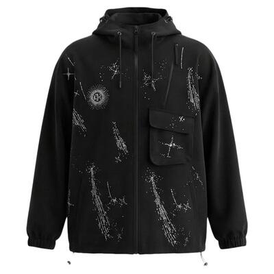 TCH潮牌星空烫钻黑色连帽休闲外套男女同款2026春新品T78A27E1023