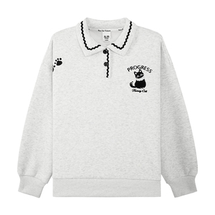 左西童装女童加绒卫衣2025新款儿童Polo衫学院卡通绣花银狐绒外套