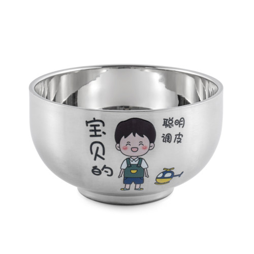 304儿童不锈钢碗家用饭碗宝宝卡通辅食碗食品级米饭碗防烫防摔碗