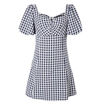 艾诺丝雅诗复古方领格纹连衣裙