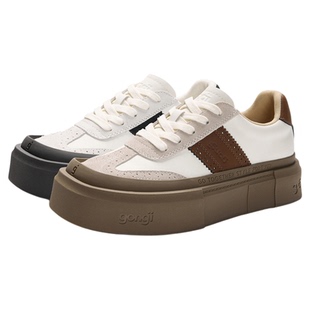 【董璇同款】GONGJI厚底德训鞋女方头增高鞋子秋冬百搭小白鞋板鞋