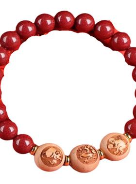 朱砂手串太岁化桃木生肖三合手链
