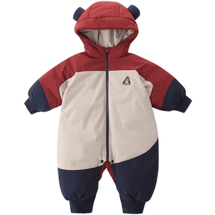 婴儿羽绒服连体衣冬季外出服白鸭绒加厚保暖红色拜年服宝宝冬装