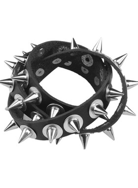 黑色柔软超纤皮圆锥尖刺铆钉手链