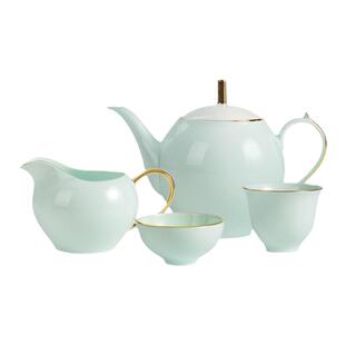 华光国瓷青瓷功夫茶具高档描金茶具套装家用办公送礼礼盒湖光秋月