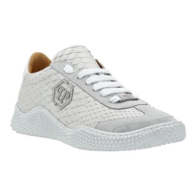 PhilippPlein男鞋白色蟒蛇皮鞋面橡胶厚底轻便奢华运动鞋