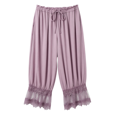 Hollow lace women's sleeping pants镂空蕾丝系带家居中长睡裤女