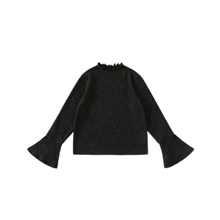 女童黑色打底衫冬装新款上衣儿童洋气花边t恤女孩内搭拜年服童装