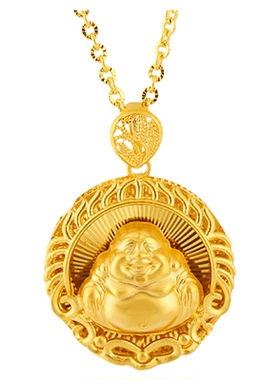 越南沙金映底火焰观音弥勒佛吊坠仿黄金如来佛男女项坠肖邦链仿金
