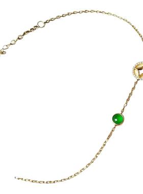 天然玉髓s925银镀18K金铜钱金币招财进宝镶玉髓强荧光绿蛋手链女