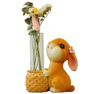 可爱兔子玻璃试管水培花瓶干花装饰花器办公室客厅书桌面花插摆件