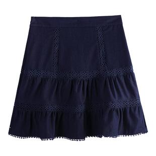 tanni2025秋季款百搭深色A字荷叶边镂空蕾丝设计感短裙TL11SK001A