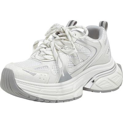 百思图2025秋新款网面银色老爹鞋厚底增高女运动风休闲鞋B8662CM5