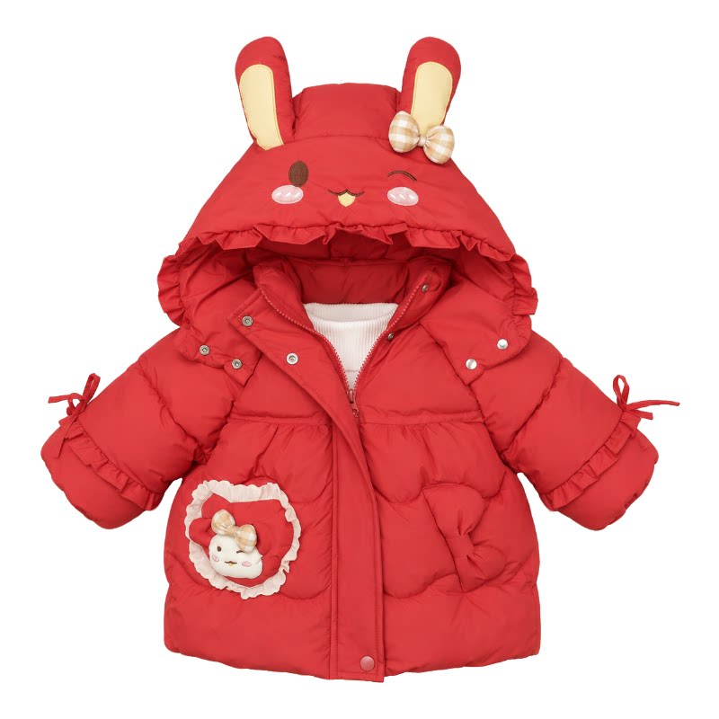 女童加绒加厚羽绒棉服冬季中长款