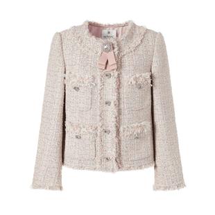 商场同款 摩萨克冬灰粉色小香风粗花呢流苏棉服短外套女