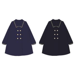 樱奈家纯色中长款水手领大衣日系学院风JK制服原创双排扣毛呢外套