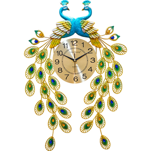 钟表孔雀挂钟客厅现代简约家用欧式静音石英钟凤凰创意时钟挂墙表