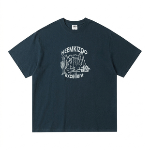 250g索罗娜嘿马七作美式复古夏季男生沙漠仙人掌印花宽松短袖T恤