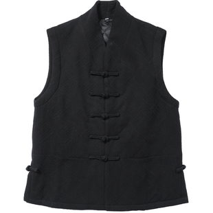 复古新中式改良盘扣马甲男冬季黑色唐装中国风休闲汉服棉马甲外套