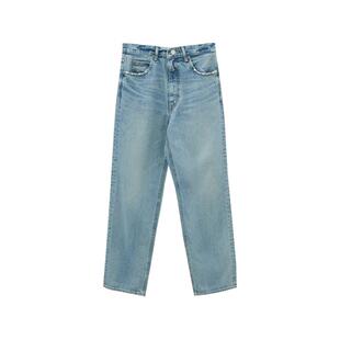 明星同款裤王MOUSSY直筒毛边磨损高腰牛仔裤女