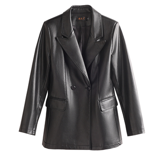 海宁真皮皮衣女短款2025新款春秋高级感绵羊皮小个子黑色西装外套