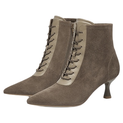 秋日诗篇蹀愫25秋冬新款高跟系带羊绒时装靴优雅短靴女TA65730-10