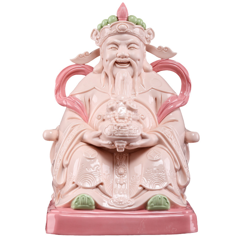 陶瓷聚宝盆财神像像玉红瓷