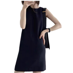 仿醋酸无袖法式连衣裙夏季韩版通勤小黑裙赫本风格气质显瘦背心裙