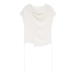 贰羊设计【破晓】高级荡领设计感绑带收腰老钱风衬衫女夏短袖上衣