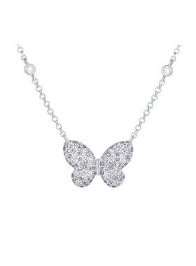 周六福项链女樱花蝴蝶链坠S925银高级感小众送女友圣诞礼物