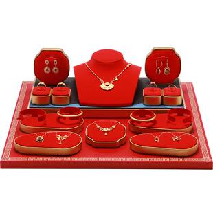 南卉红色古法金展示道具国潮传承黄金手镯戒指项链首饰陈列架定制
