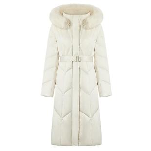 歌莉娅90%鹅绒服白色长款羽绒服女冬季防风轻薄保暖修身连帽外套