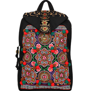 米娅原创民族风文艺复古国风国潮刺绣包大容量双肩包旅行帆布背包