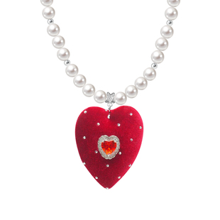 现货·原创《绯红》小众红色miu系丝绒爱心珍珠高级感长款毛衣链