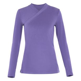 花木深中国风打底衫女新款交领针织上衣女长袖汉服元素基础款T恤