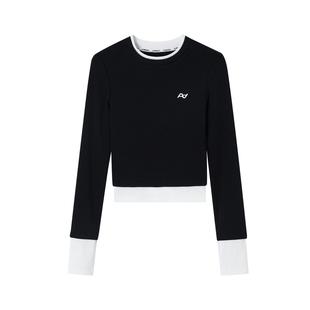 ACMEAURA上衣女2025新款巨好看的早秋上衣女黑色假两件长袖上衣女