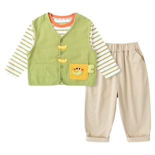 【春款上新】嘟嘟家男童套装新款女童三件套儿童马甲T恤裤子春装