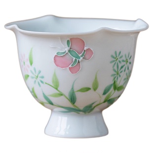 画续釉下彩手绘春韵主人杯小碗花口杯功夫茶具单杯陶瓷品茗杯礼装