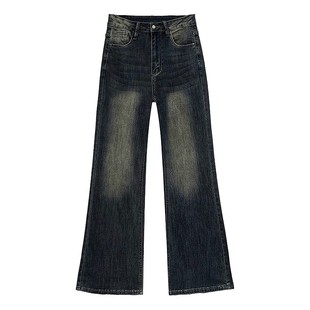 复古不贴腿微喇牛仔裤女春季新款大码胖mm显瘦梨形身材宽松阔腿裤
