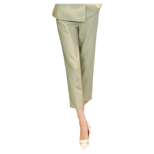 诗璐雅浅绿色职业西裤女士春秋款工作服正装烟管裤通勤职业装裤子