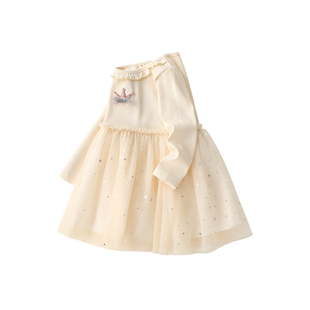 女童2026新款连衣裙春季小童网纱拼接洋气公主裙宝宝蓬蓬亮片裙子