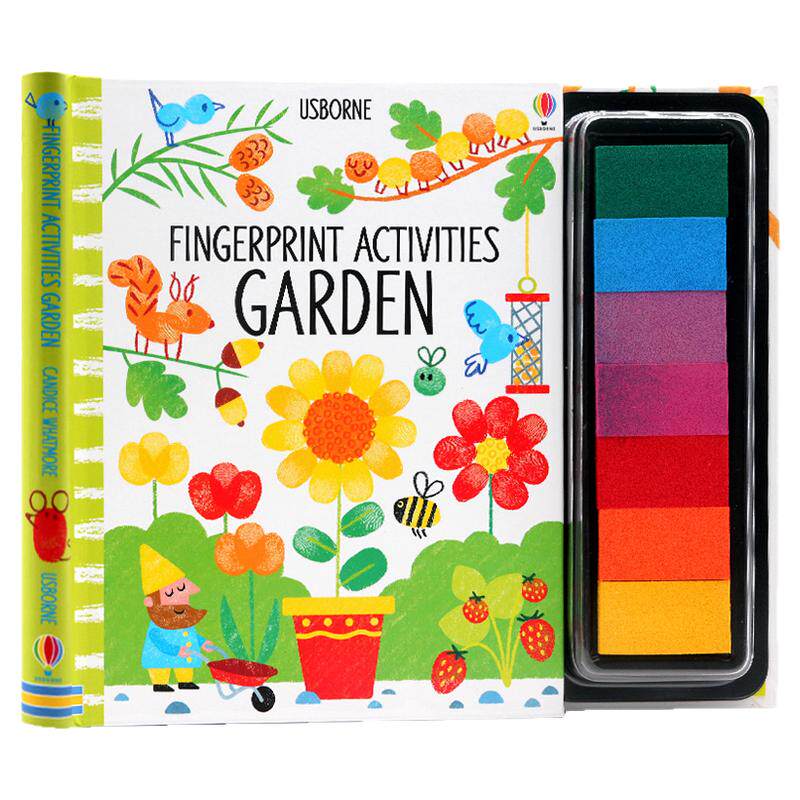 Usborne手指印画活动书 花园 英文原版绘本 Fingerprint Activities Garden 含彩色印泥 教孩子用指纹作画 创意艺术启蒙培养