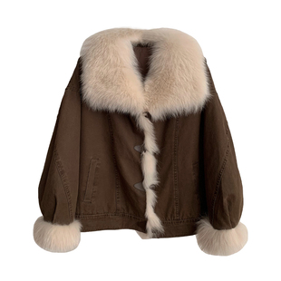 月落小山河/狐狸毛领 90鹅绒羽绒服2025冬季新款皮草外套女派克服