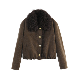 【商场同款】X--MOOM2025冬季新款磨砂PU皮小个子环保皮草短外套