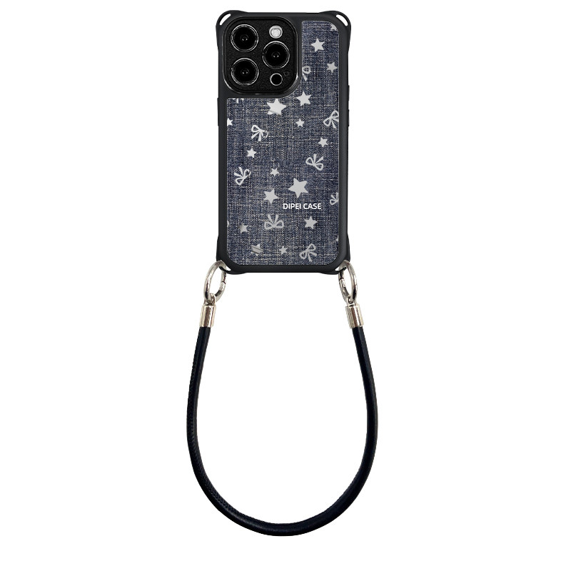 高级镜面镂空星四角带孔可斜挎挂绳手机壳手提适用苹果iPhone17promax16小米15荣耀华为mate70/P80防